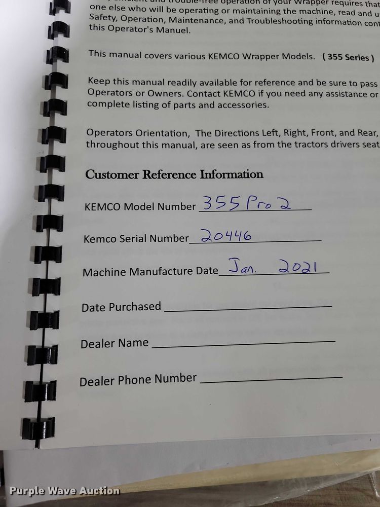 image for item EA2765 2021 Kemco 355 Pro-2 bale wrapper