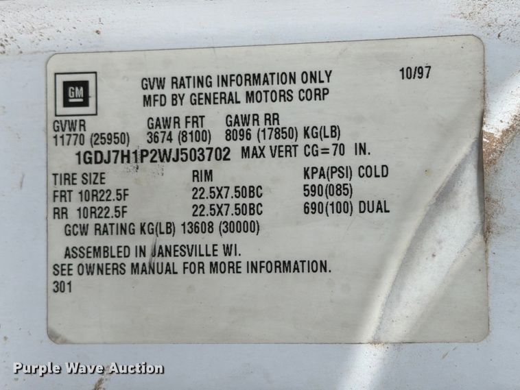 image for item ED5059 1998 GMC C7500 grain truck