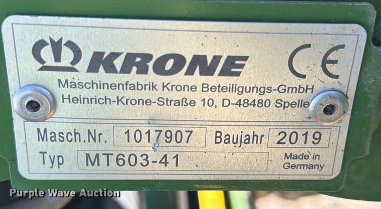 image for item ED5081 2019 Krone MT603-41 disc mower