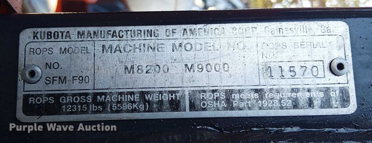 image for item EE1380 Kubota M9000 MFWD tractor