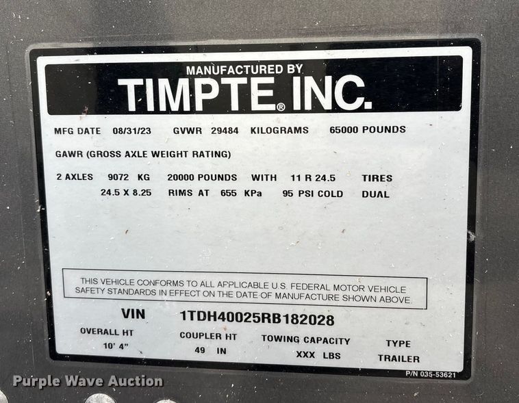 image for item EM0055 2024 Timpte Super Hopper grain trailer