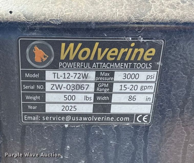 image for item EN0050 2025 Wolverine TL-12-72W skid steer tiller