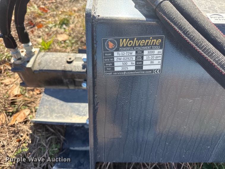 image for item EN0061 2025 Wolverine TL-12-72W skid steer tiller