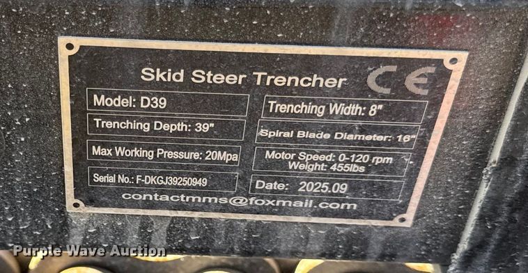 image for item EN0082 2025 Future D39 skid steer trencher