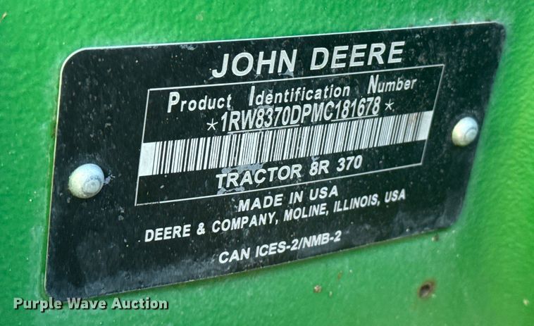 image for item EP2528 2021 John Deere 8R 370 MFWD tractor