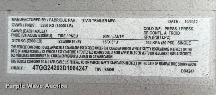 image for item EP2542 2013 Titan DR4247 livestock trailer