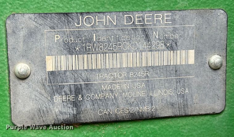 image for item EP2640 2019 John Deere 8245R MFWD tractor
