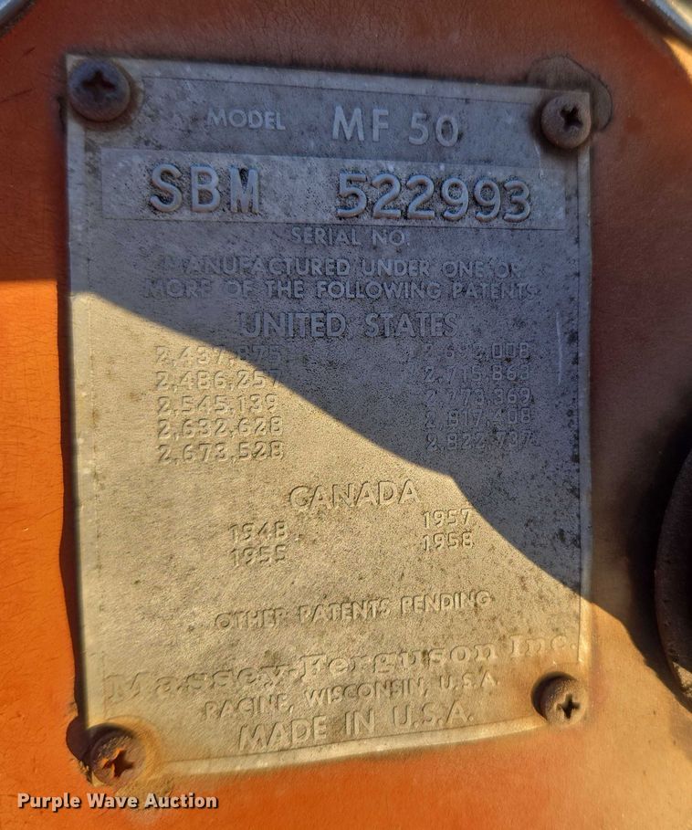 image for item ET5289 1959 Massey Ferguson 50 tractor