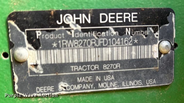 image for item EU4741 2015 John Deere 8270R MFWD tractor