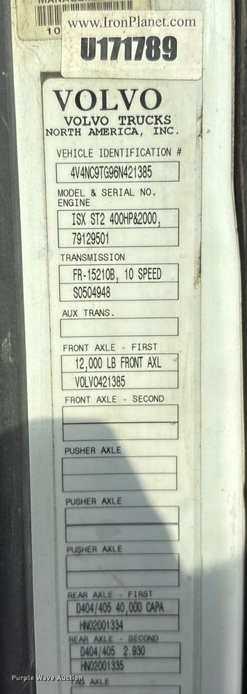 image for item EU6361 2006 Volvo VNL semi truck