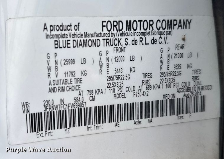 image for item EU6363 2015 Ford F750 Super Duty Crew Cab utility / service truck