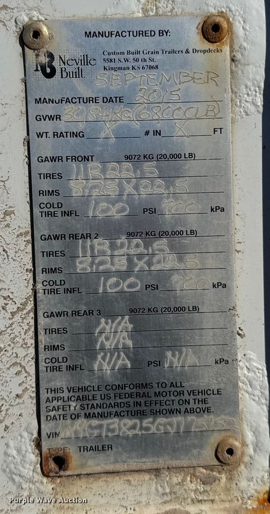 image for item EU6428 2016 Neville Built grain trailer