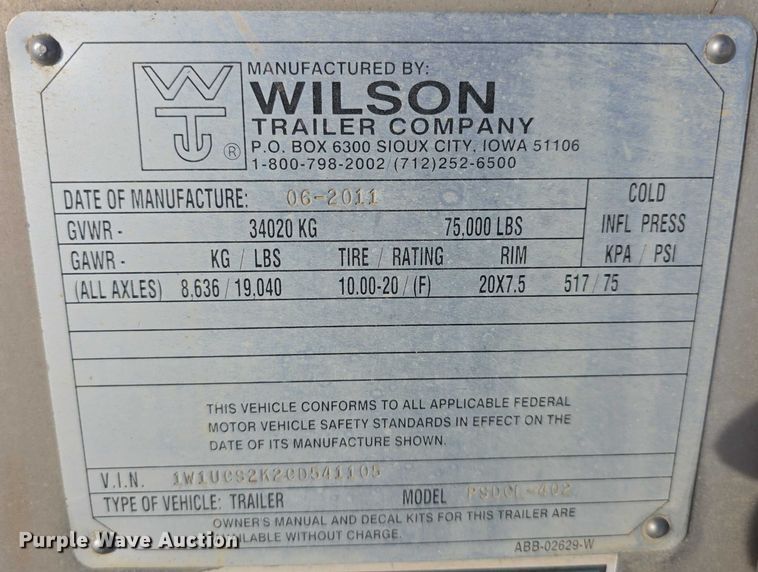 image for item FI0647 2012 Wilson PSDCL402 livestock trailer