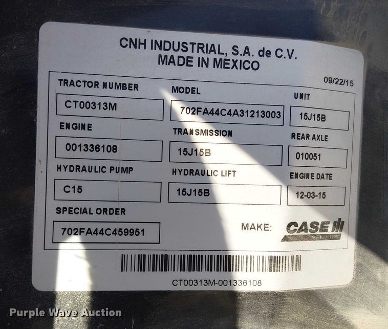 image for item FK0856 2015 Case IH Farmall 140A MFWD tractor