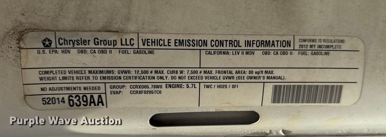 image for item DQ4147 2012 Dodge Ram 3500HD flatbed pickup truck