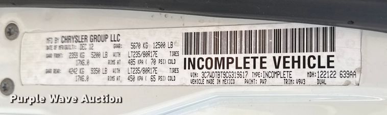 image for item DQ4147 2012 Dodge Ram 3500HD flatbed pickup truck