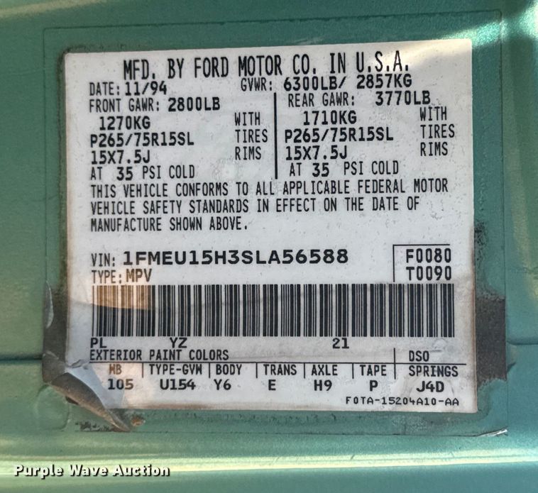 image for item DQ4151 1995 Ford Bronco SUV