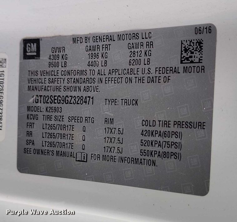 image for item DT0791 2016 GMC Sierra 2500HD pickup truck