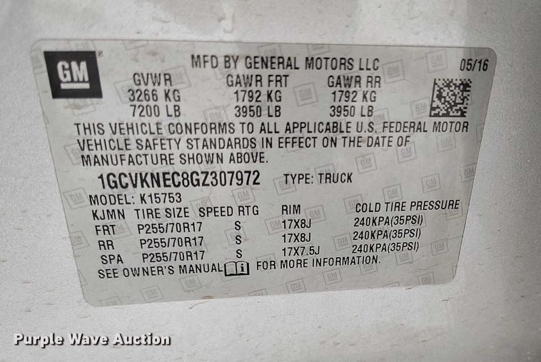 image for item DT0794 2016 Chevrolet Silverado 1500 Crew Cab pickup truck