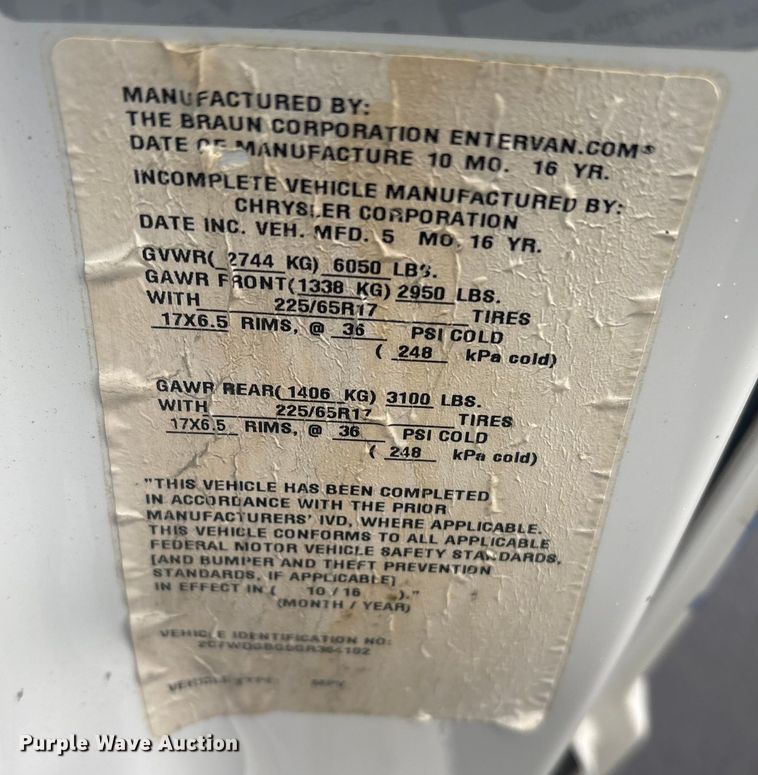 image for item DT2751 2016 Dodge Grand Caravan handicap accessible van