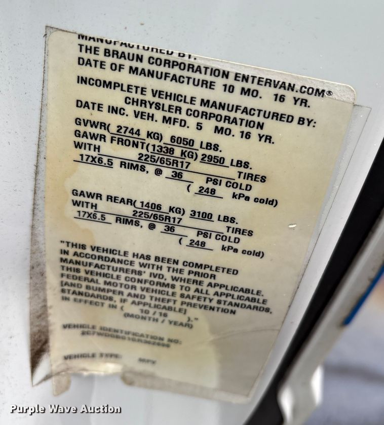 image for item DT2752 2016 Dodge Grand Caravan handicap accessible van