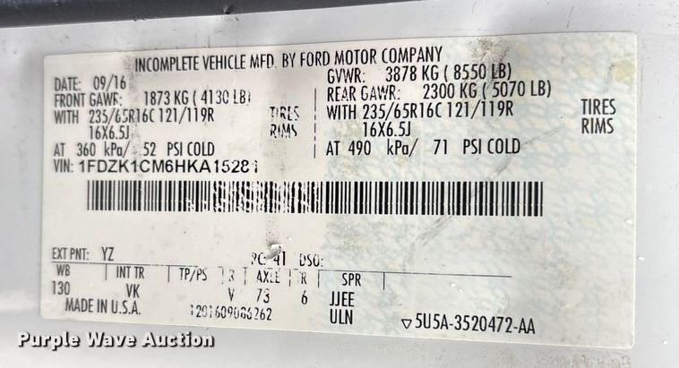 image for item DT2757 2017 Ford Transit 150 delivery van