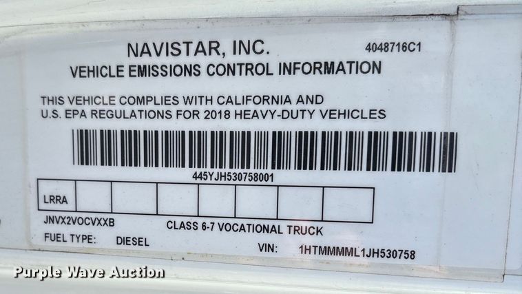 image for item DT2764 2018 International 4300 box truck