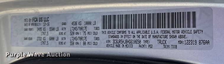 image for item DT4984 2017 RAM 2500HD Crew Cab pickup truck