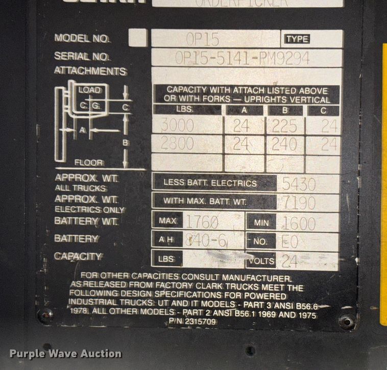 image for item DU0284 Clark OP15 order picker