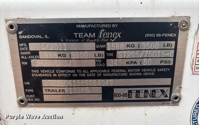 image for item DU0296 2011 Fenex F-131KG manhole support trailer