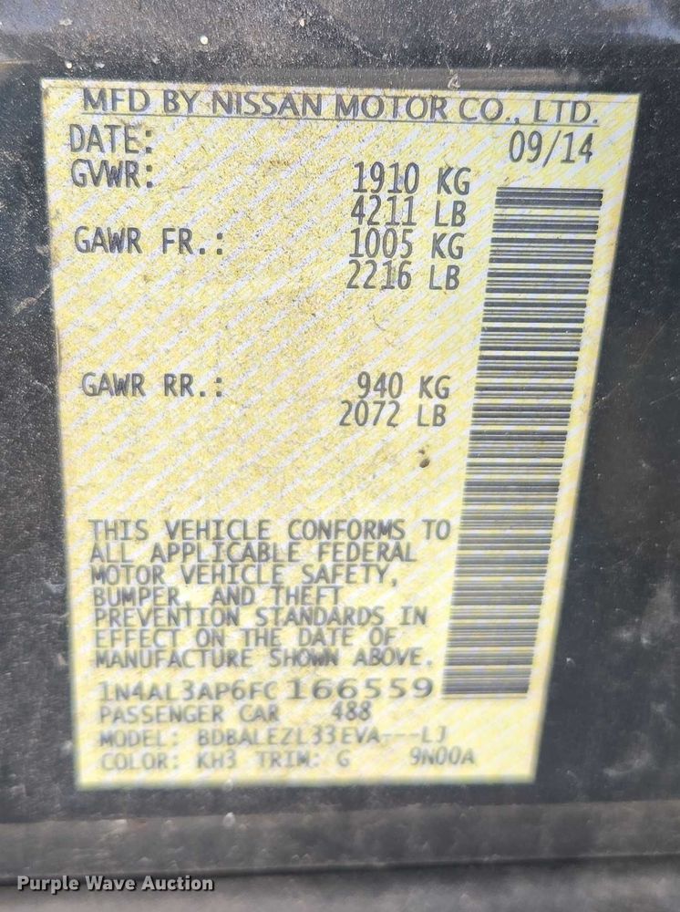 image for item DU2523 2015 Nissan Altima 