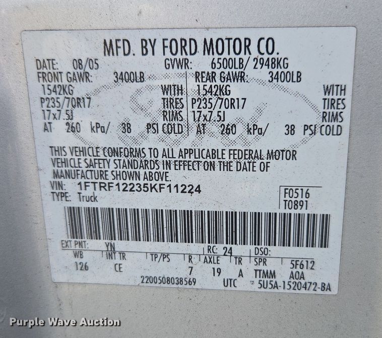 image for item DU2525 2005 Ford F150 pickup truck