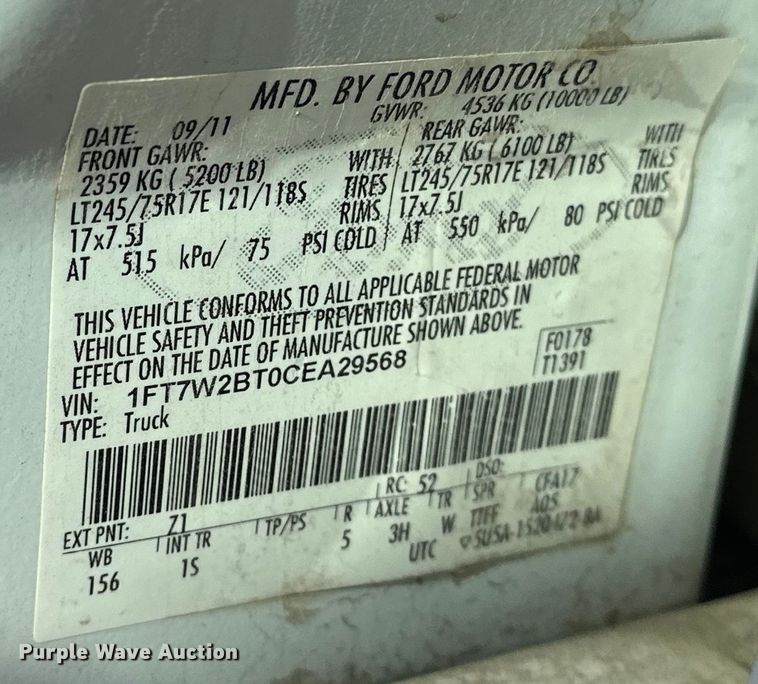 image for item DV0765 2012 Ford F250 Super Duty Crew Cab pickup truck