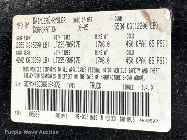 image for item DW5182 2006 Dodge Ram 3500 Big Horn Quad Cab flatbed pickup truck