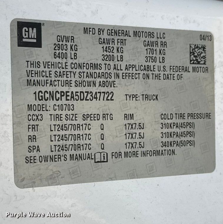 image for item DW6698 2013 Chevrolet Silverado 1500 pickup truck