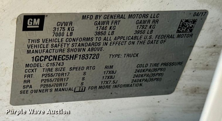 image for item DW6700 2017 Chevrolet Silverado 1500 Crew Cab pickup truck