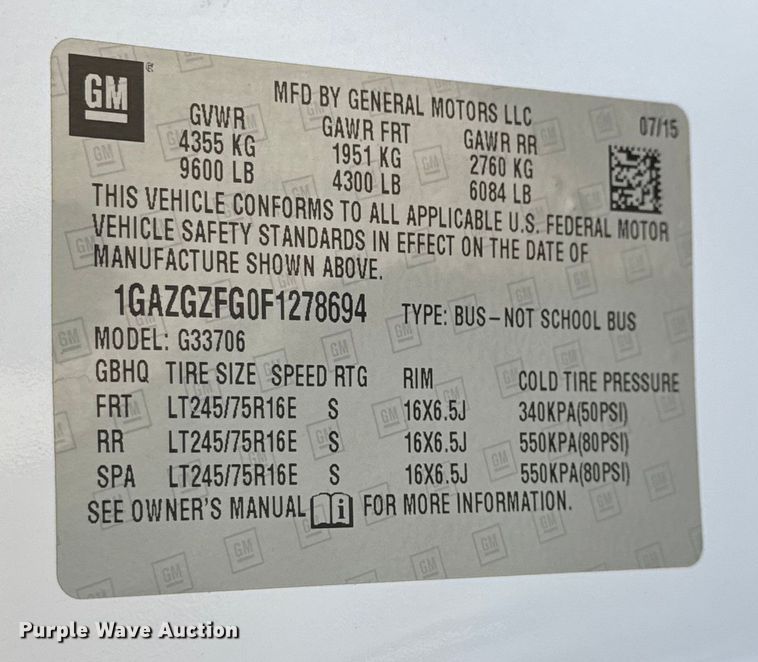 image for item DW6701 2015 Chevrolet Express 3500 van