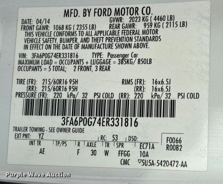 image for item DW6708 2014 Ford Fusion 