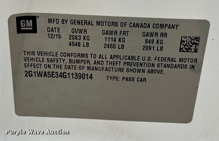 image for item DW6709 2016 Chevrolet Impala Limited 