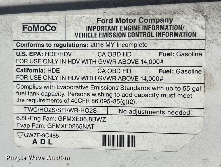 image for item DW7317 2016 Ford E450 van cab and chassis