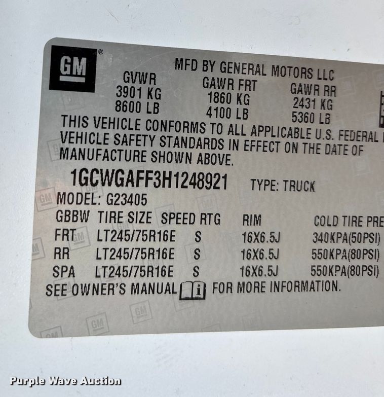 image for item DW7333 2017 Chevrolet Express 2500 van