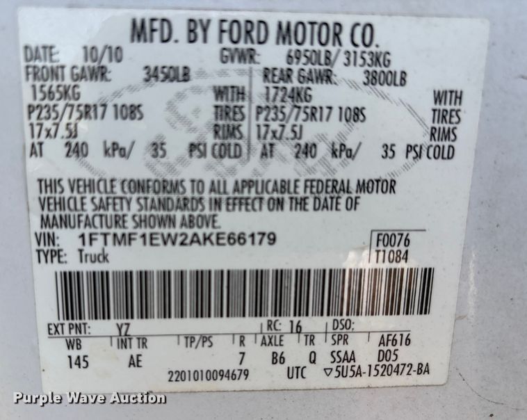 image for item DW7334 2010 Ford F150 pickup truck