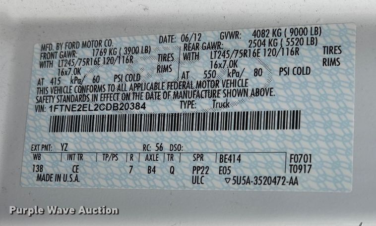 image for item DW7335 2012 Ford E250 van