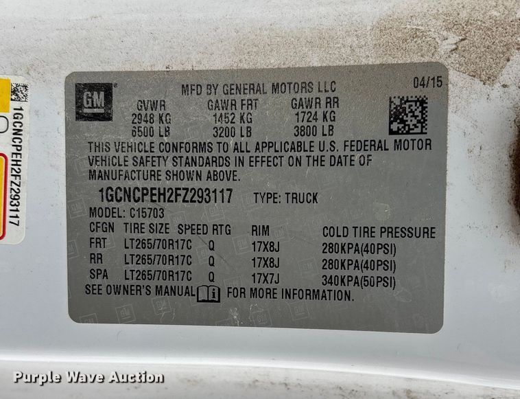 image for item DW7336 2015 Chevrolet Silverado pickup truck