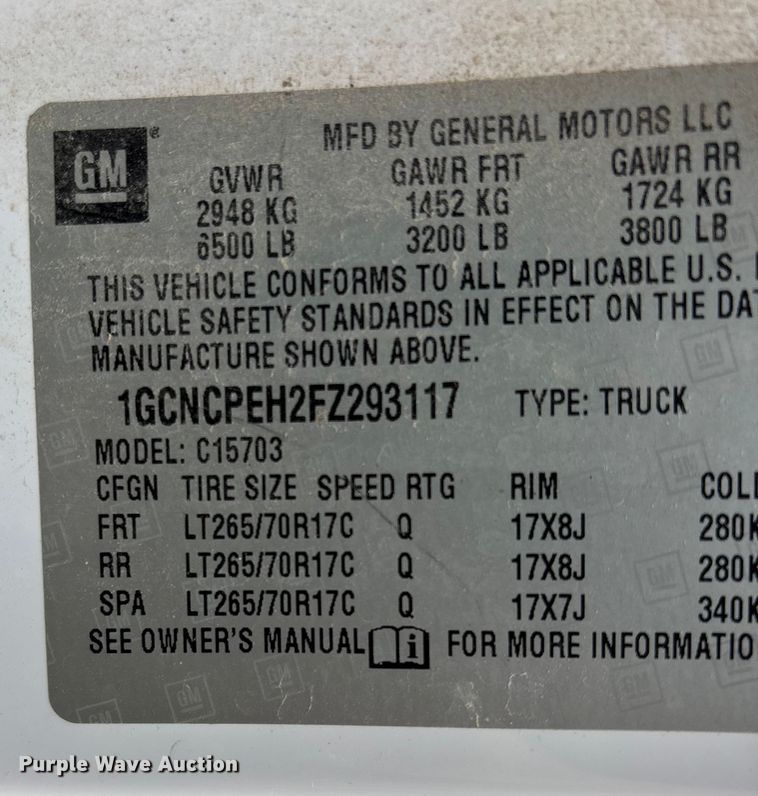 image for item DW7336 2015 Chevrolet Silverado pickup truck