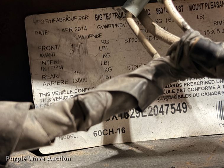 image for item DX5913 2014 Big Tex 60CH-16 utility trailer