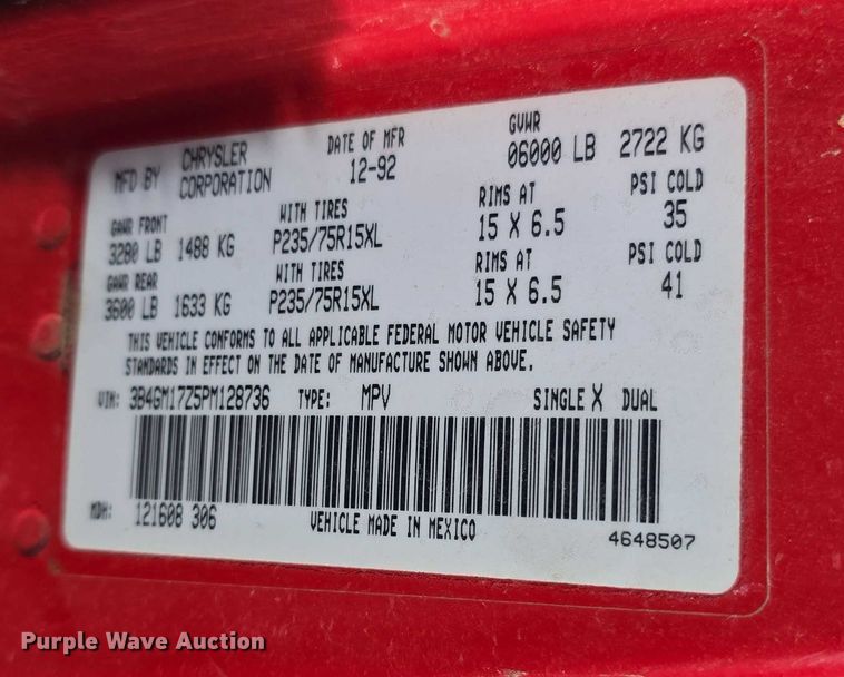 image for item DZ3659 1993 Dodge Ram Charger SUV