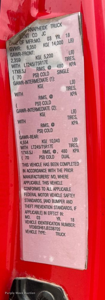 image for item EA2098 2018 Ford F350 Super Duty XL SuperCab utility bed pickup truck