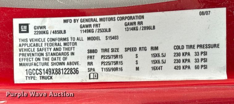 image for item EA2114 2008 Chevrolet Colorado pickup truck