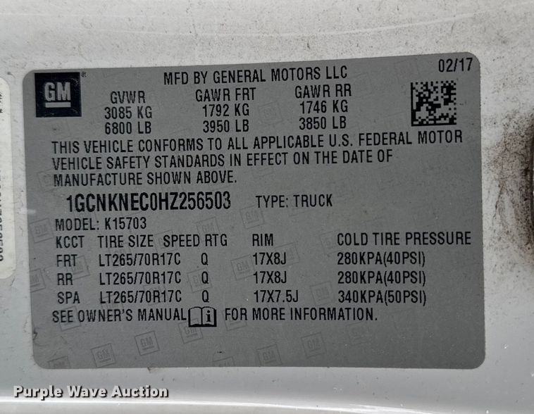 image for item EA2127 2017 Chevrolet Silverado 1500 pickup truck